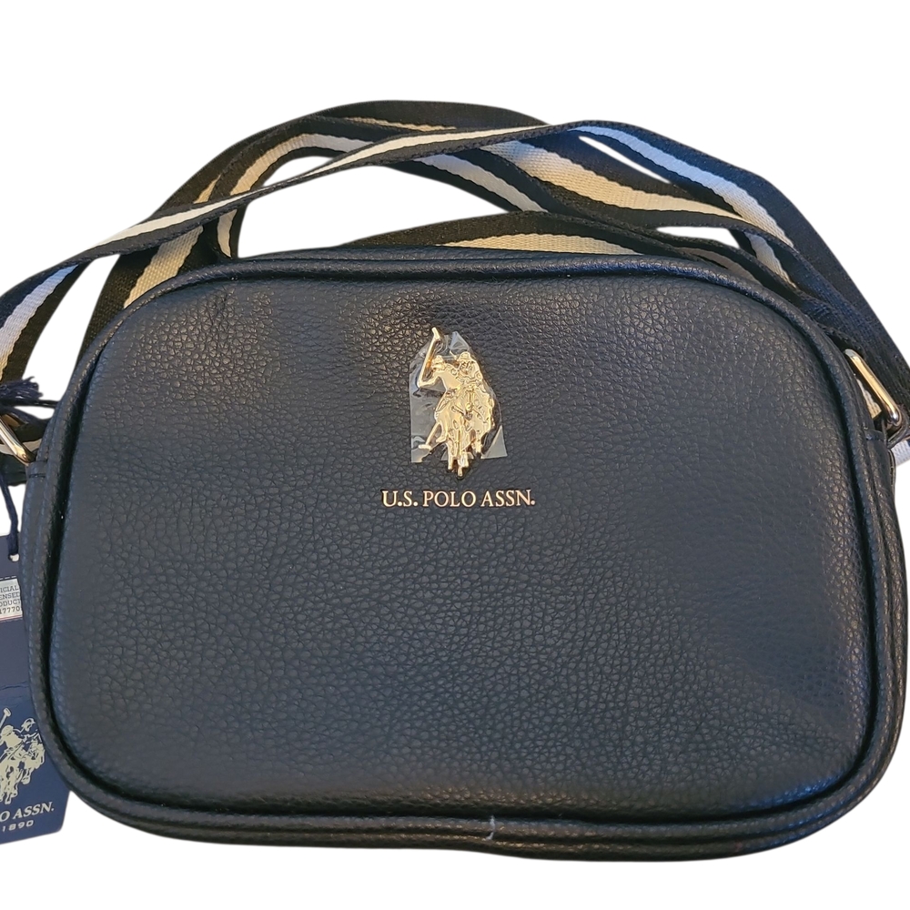 U.S. Polo Assn. Navy Messenger Bag with Gold Accents